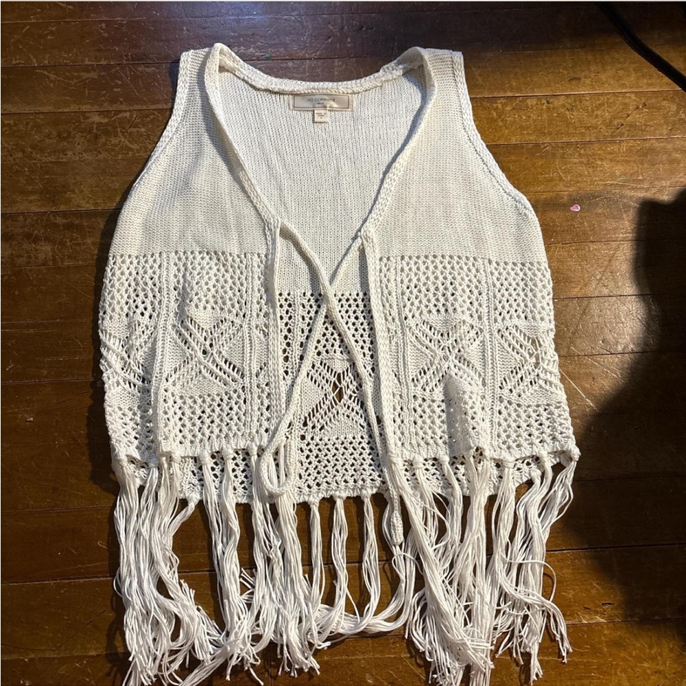 White Crochet Fringe Vest